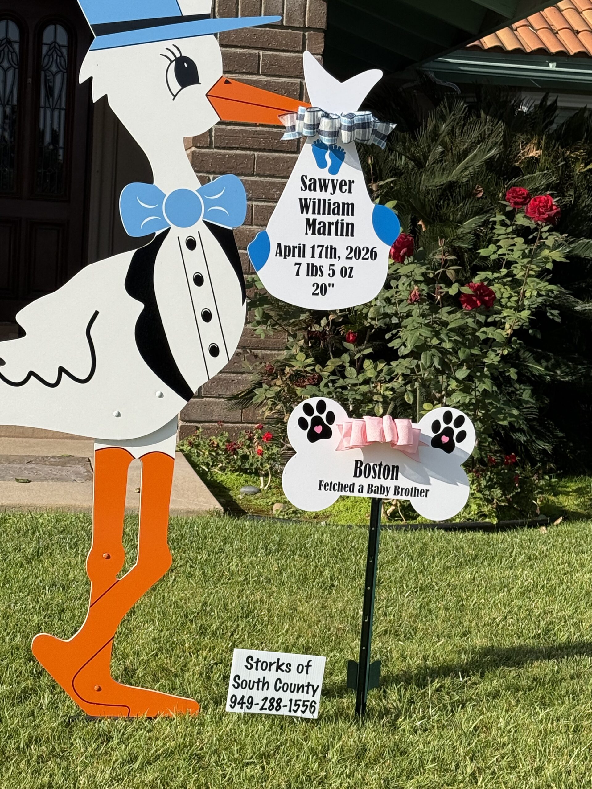 Single Blue or Boy Stork - Birth Announcement Sign - Image 2