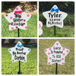 Sibling and Message Star Sign : Stork Rental Yard Signs in Storks of South County, Southern California